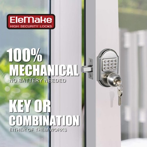 Bravex Keyless Entry Keypad Deadbolt Door Lock 304 Stainless Steel Sabbath Lock 100% Mechanical Shabbos Lock- No Risk of Low Power