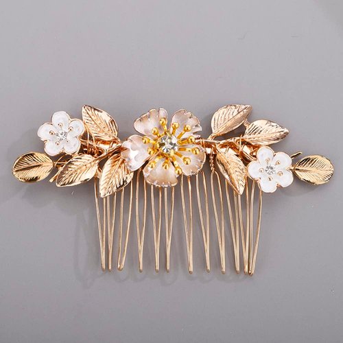 BERYUAN Bridal Hair Comb Set Gold Flower Hair Comb for Bride Bridesmaid Rhinestone Leaves Hair Comb(2pcs)