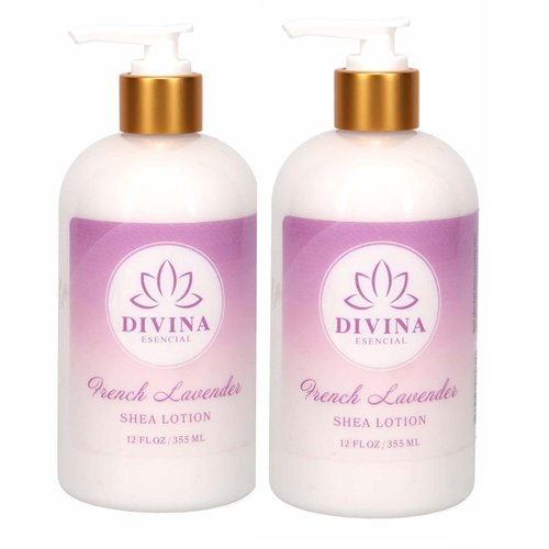 Divina Esencial Calming French Lavender Hand Lotion, Shea Butter, 12oz (Pack of 2) with Pure Essential Oils, Coconut Oil, Aloe Vera.
