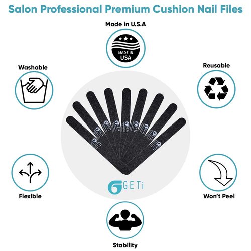 Nail File 120 grit / 240 grit | Natural,Gel or Acrylic | Washable and Reusable | Black Emery Cushion | 10-Pack by Geti Beauty | U.S.A. Made