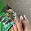 Chrome Press on Toenails Silver Fake Toe Nails Square False Toe Nails Glossy Glue on Toenails Acrylic Toe Fake Nails Metallic Silver Press on Toe Nails Full Cover Stick on Toenails for Women 24pcs