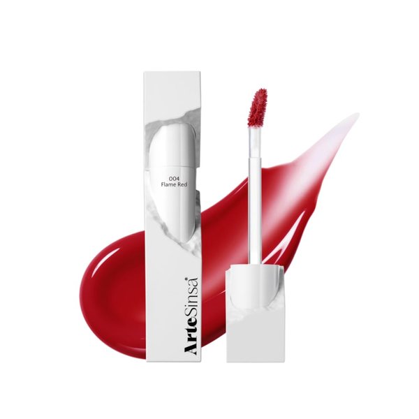 ArteSinsa Dewy Fit Tint 8 Colors | Non-sticky Glossy Buildable Tint with Vivid Color | Long-Lasting & Moisturizing with Plump Look | Korean Lip Tint (#004 Flame Red, 0.1 Fl Oz)