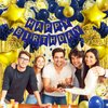 ZERODECO Birthday Party Decorations for Men, Navy Blue Gold Happy Birthday Banner Pompoms Balloon Arch Fringe Curtain Party Décor for Men Boys Women Girls Birthday Party Decorations Kit