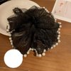 Wiwpar Boho Black Lace Hair Scrunchy Silk Chiffon Hair Band Hair Jumbo Scrunchy with Pearl Elastic Hair Tie ponytail Holder Halloween Costume Jewelry Hair Accessories for Women Girls (Black)