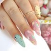 24 Pcs Easter Press on Nails Long Almond Fake Nails with Eggs Design Colorful Stiletto Nails Tips Cute Nails Press ons Pink Rabbit Stick on Nails Artificial Acrylic Glue on Nails Matte Nails for Women