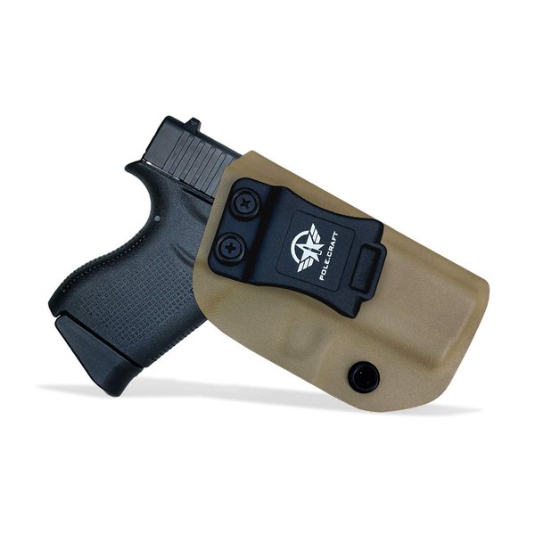 POLE.CRAFT IWB Kydex Holster Fits: Glock 43 / Glock 43X Pistol - Inside Waistband Concealed Carry Holster Guns Accessories for G43 G43X (Tan, Right Hand)