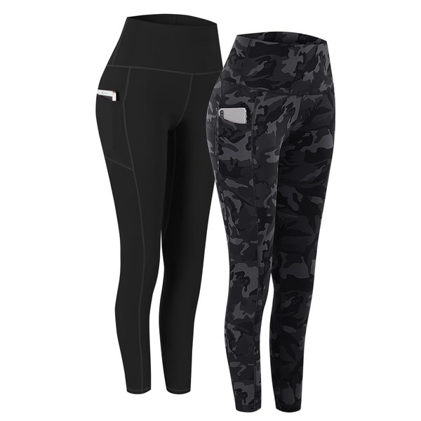 Fengbay 2 Pack High Waist Yoga Pants, Pocket Yoga Pants Tummy Control Workout Running 4 Way Stretch Yoga Leggings