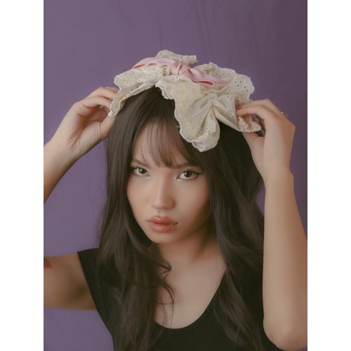 OJERRY Oversized Pink Cotton Lace Hair Ribbon Bow for Women, Bow Hair Metal French Barrette Clip, Feminine Coquette Bow Aesthetic Gift Hair Accessories