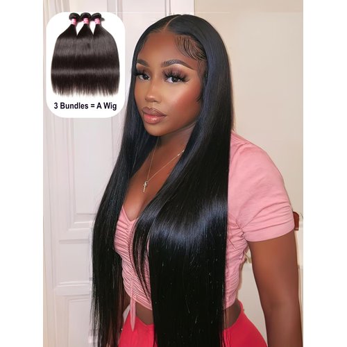 UNice Hair Brazilian Straight Hair 3 Bundles Hair Weft 100% Unprocessed Virgin Human Hair Extensions Weave Natural Color (10 12 14inch)