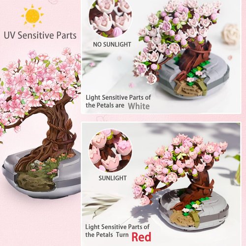 Building Blocks for Adults- Cherry Blossom Tree Building Toys, Bonsai Botanical Collection Toy Building Sets, Plants and Flowers DIY Home Decoration, Gifts for Women Kids (Not Compatible with Lego)