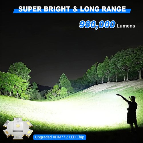 Goreit Flashlights LED High Lumens Rechargeable, 980,000 Lumens XHM77.2 Super Bright Flash Light USB, Handheld Flashlight High Powered,Powerful Flashlight Waterproof for Emergency Camping