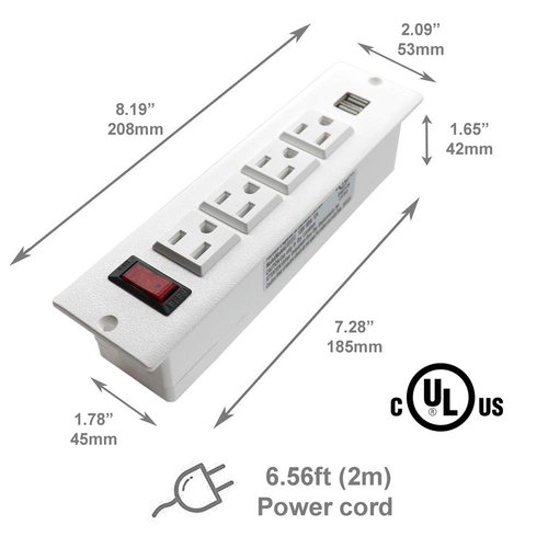 Recessed Power Strip Socket with USB Ports Mountable Desk Power Outlet Desktop Power Strip 4 AC Outlets 2 USB Ports for Conference Cabinet Sofa Countertop UL Listed