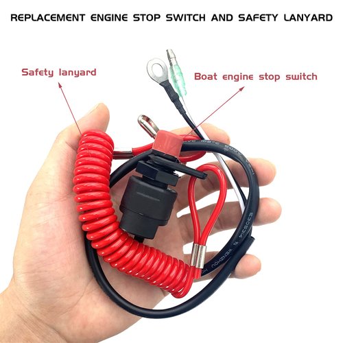Boat Engine Emergency Stop Switch Safety Tether Lanyard Replacement for Yamaha Tohatsu Honda - Boat Kill Switch Key 6E9-82575-00-00 6E9-82575-01-00 6E9-82575-02-00 18-65450 - 55 inch Long