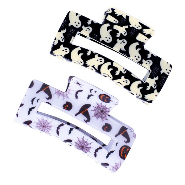 Halloween Hair Claw Clips for Women, Ghost Pumpkin Bat Witch Hat Square Hair Claw for Thick and Thin Hair Strong Hold Hair Banana Claw Clip Hair Accessories for Halloween Costume Party