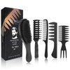 DUAIU Hair Brush, Boar Bristle Hair Brush and Hair Comb Set, Men Professional Styling Hairbrush Wide Tooth Comb for Curls Straight Thick Thin All Hair (5 PCS)