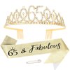 65th Birthday Sash and Crown for Women Gold 65th Birthday Tiara and Sash Set Gifts for Her 65 & Fabulous Sash Birthday Decorations Happy Birthday Crown and Sash Accessories Birthday Gift for Women