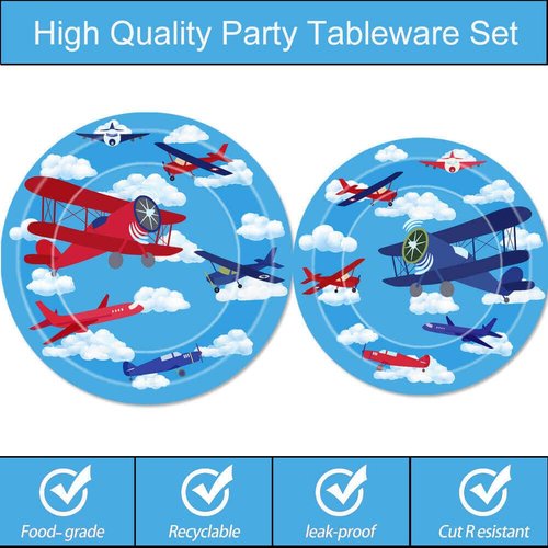 80 Pcs Airplane Party Supplies Airplane Aircraft Paper Plates Napkins Forks Dinnerware for Aviation Theme Boys Baby Shower 1st 2nd 3rd 4th Bday Party Decorations