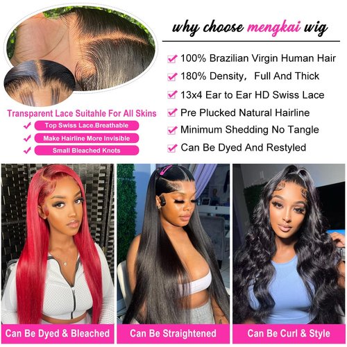 mengkai 28 Inch Straight Lace Front Wigs Human Hair Glueless Lace Front Wigs Human hair Pre Plucked with Baby Hair 13x4 Straight Lace Frontal Wigs Human Hair HD Lace Front wigs Human Hair