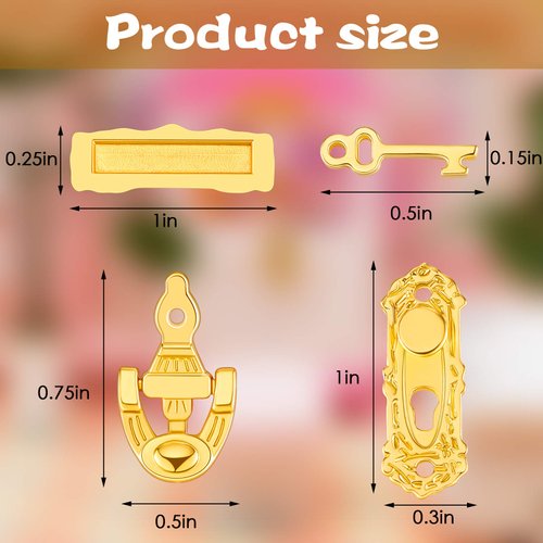 Chivao 1:12 Miniature Golden Door Lock and Key 4 Sets in 1 Pack Door Knocker Lock Doorplate Set Dollhouse Decoration Accessories