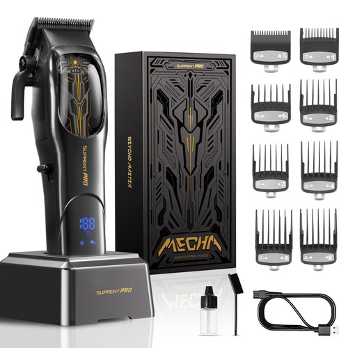 SUPRENT PRO Hair Clippers for Men Professional - High Torque Brushless Motor with Diamond-Like Carbon Coating Ceramic Blade, Mens Cordless Hair Clippers Set for Barbers with Charging Base (Black)