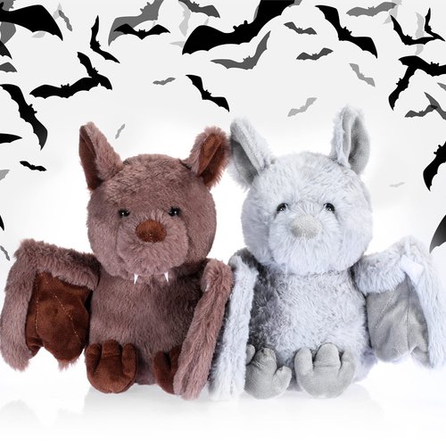 Zhanmai 2 Pack 10 Inches Halloween Bat Plush Cute Bat Stuffed Animal Furry Bashful Bat Toy PP Cotton Soft Bat Plush Doll Toy for Adults Teen Birthday Gifts, Grey, Gray Brown