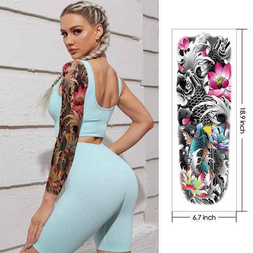 10 Sheets Temporary Tattoo for Men and Women (L19“xW7”), Full Arm Fake Tattoos for adults,Waterproof Realistic Sleeve Tattoos Long lasting