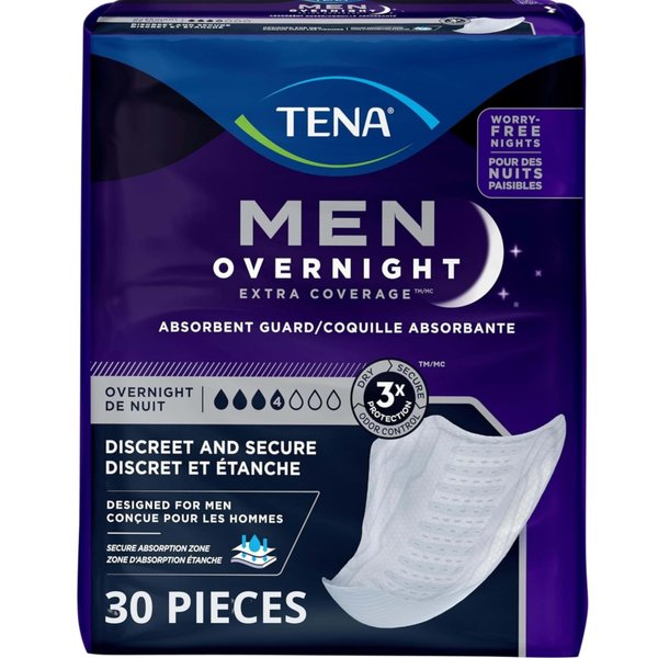 Tena Men Overnight Incontinence Protective Guard, Bladder Control, Discrete, Overnight Absorbency, 30 Count