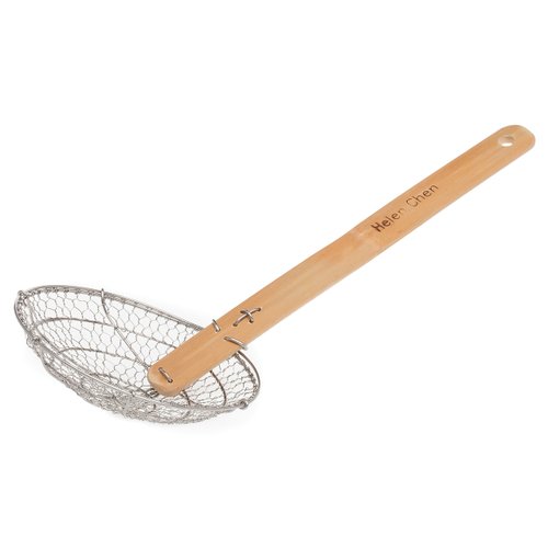 Helen's Asian Kitchen Helen Chen’s Asian Kitchen Stainless Steel Spider Natural Bamboo Handle, 5-Inch Strainer Basket, Wood