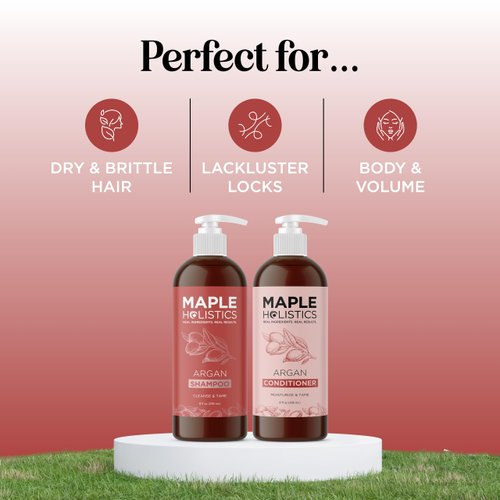 Argan Oil Shampoo and Conditioner for Dry Hair - Paraben and Sulfate Free Shampoo and Conditioner Set for Dry Hair Frizz Curl Care and Split Ends - Moisturizing Argan Shampoo and Conditioner Set