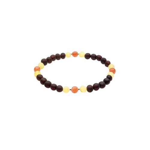 Genuine Amber Bracelet From Baltic Sea Made with Elastic Band Unpolished Cherry Lemon & Orange Jade 20 cm (7.9 Inches).