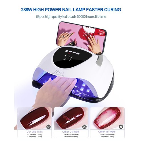 WEVILI 288W UV LED Nail Lamp, Faster Nail Dryer Gel Polish Light for Hands & Feet, Professional UV Nail Light with 4 Timers & Auto Sensor, Portable Handle Curing UV Light for Nails Gel Lamp Machine