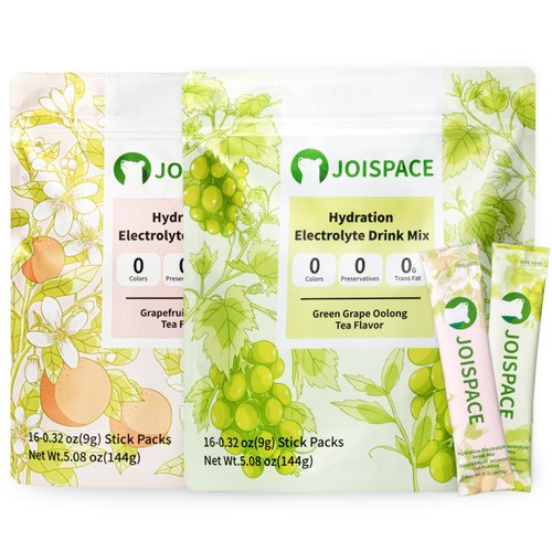 JOISPACE Electrolyte Drink Mix - Green Grape Oolong Tea &　Grapefruit Jasmine Tea - Hydration Powder Packets with Tea Polyphenols & Ascorbic Acid|Non-GMO,Vegan Electrolytes Powder Packets| 32 Servings