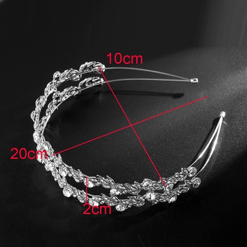 mollensiuer 1Pc Double Row Rhinestones Flower and Leaves Crown Headband Rhinestone Bridal Crystal Headband Wedding Headband Bridal Headpiece for Bride Bridesmaids Wedding Party, Silver