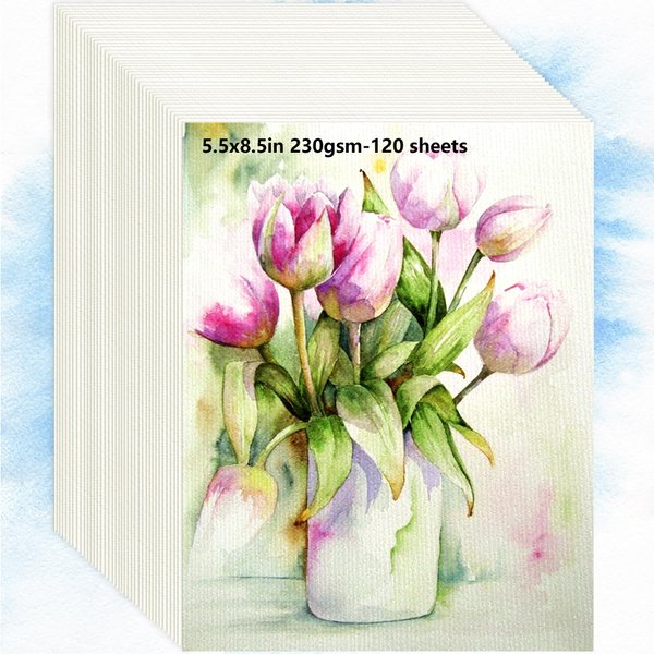 XWT Watercolor Paper Bulk 120 Sheets, 5.5x8.5in 110lb/230gsm, Cold Pressed Textured Water Color Paper, Art Supplies for Drawing, Painting, Card Making, Gift for Artists, Students, Kids on Christmas