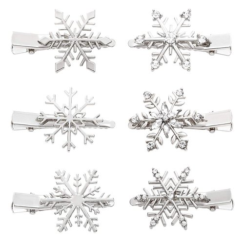 Christmas Snowflake Hair Clips Clear Crystal Rhinestone Snowflake Hair Barrettes Sparkly Winter Xmas Hairpins Metal Headpiece Hair Accessories for Women Girls (silver)