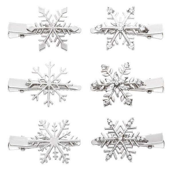 Christmas Snowflake Hair Clips Clear Crystal Rhinestone Snowflake Hair Barrettes Sparkly Winter Xmas Hairpins Metal Headpiece Hair Accessories for Women Girls (silver)
