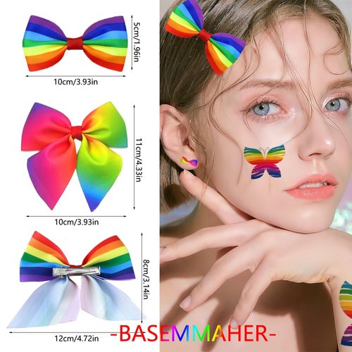 9Pcs Rainbow Hair Clips Gay Pride Day Grosgrain Ribbon Bow Hair Pins Multi-color Candy Bow-knot Hair Barrettes Shinny Hair Accessories for Women Girls Wedding LGBTQ Parade Party Headpiece