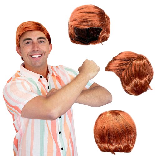 Watt's Wigs - Chill Guy Al Wig - Movie Quality Short Synthetic Layered Red Doll Costume Hair for Men with Adjustable Wig Cap