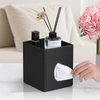 Cretkhp Tissue Box Cover, PU Leather Square Tissue Box Holder with Storage Tray for Bathroom Vanity Countertop Night Stands Bedroom Office Desk, Stylish Tissue Holder Decorative Organizer (Black)