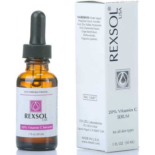 REXSOL 20% Vitamin C Serum Anti-wrinkle Firming | With Hyaluronic acid | Dark Circle & Sun Damage Corrector | Effectively minimizes the appearance of fine lines, wrinkle & age spots.(30 ml/1 fl oz)