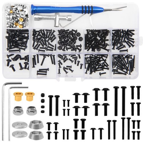 Vgoohobby 357Pcs Universal M2 M2.5 M3 RC Screws Kit Screw Fasteners Gasket Repair Tool Set Compatible with MN D90 D91 MN99S WPL C14 C24 B24 B36 1/12 1/16 RC Car