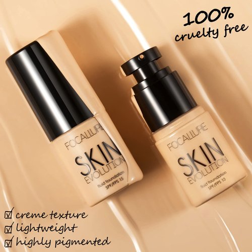 FOCALLURE 2 Pcs Liquid Foundation, Skin Evolution Foundation + Concealer, Full Coverage Foundation Makeup, Durable, Waterproof, Oil-Control, Hides Wrinkles & Lines, Natural Tan