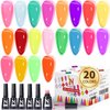 noirwhite Jelly Gel Polish, 20 Colors Trendy Neon Jelly Gel Nail Polish Kit Glossy Crystal Transparent Gel Polish Nude Pink Purple Green Blue Yellow Red Colors Jelly Nail Polish Set Soak Off UV LED