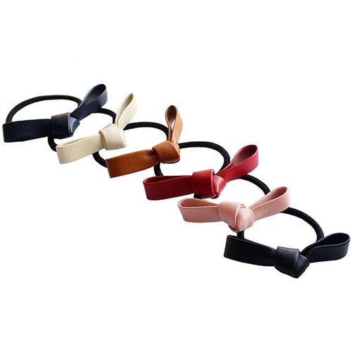 12Pcs Multicolour Small Knotted Bow Hair Ties PU Leather Elastic Hair Bands Simple Hair Ropes Ponytail Holder Hair Elastics ，Hair Accessories