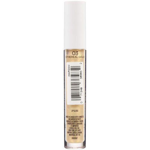 L'Oreal Paris Makeup Infallible Galaxy Lumiere Holographic Lip Gloss, Loaded with Iridescent Pearls, Wear Alone or as a Topper to your Favorite Lipstick, Ethereal Gold, 0.1 fl; oz.