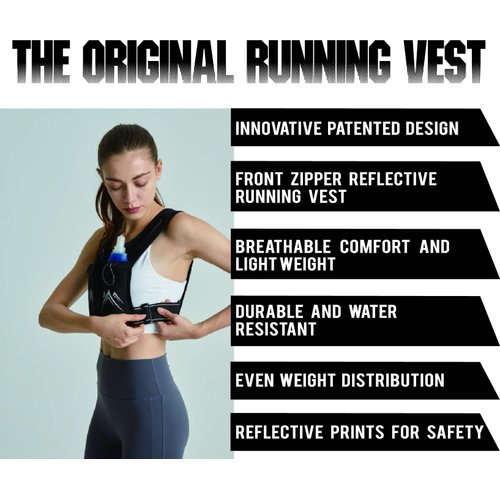 REVALI Running Vest, USA Original Patent, Zip Reflective Running Vests with 500ml Hydration Bottle, Adjustable Waistband & Breathable Material, Chest Pack Gear Phone Holder for Running, Men & Women