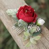 Fangsen Silver Wedding Red Rose Flower Hair Comb Boho Hair Accessory for Bridals