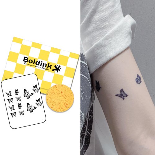 Boldink Semi-permanent tattoos, realistic fake tattoos, last 7-15 days, waterproof non-reflective temporary tattoo stickers, cruelty-free, uniquely designed exquisite packaging（Butterfly 9）