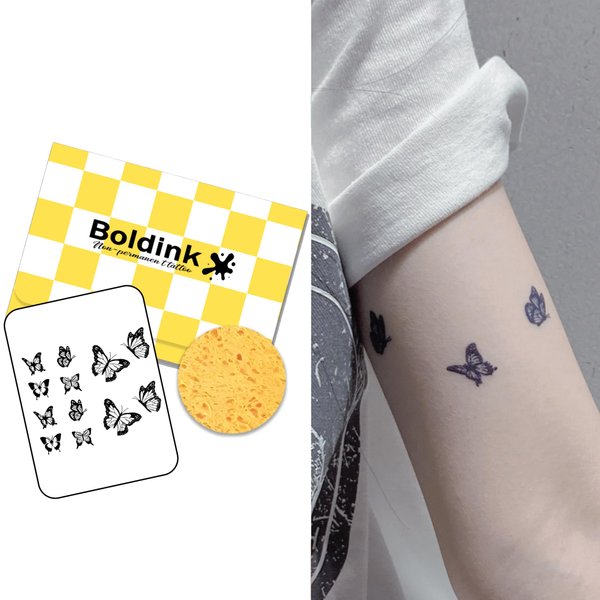 Boldink Semi-permanent tattoos, realistic fake tattoos, last 7-15 days, waterproof non-reflective temporary tattoo stickers, cruelty-free, uniquely designed exquisite packaging（Butterfly 9）