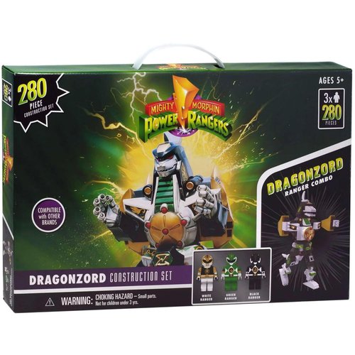 Mighty Morphin Power Ranger Toy - 280 Pcs Assorted Construction Set - Receive Megazord or Dragonzord Action Figure + 3 Ranger Figures + Decals for Ages 5+ - Compatible with Other Construction Bricks